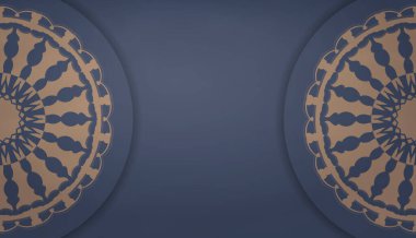 Logo veya metin altında tasarım için Hint kahverengi süslemeli mavi renk pankart şablonu