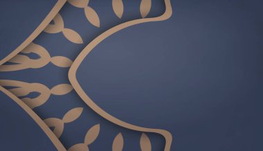 Logo veya metin tasarımı için Hint kahverengi desenli mavi renk pankart şablonu