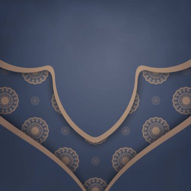 Tasarımınız için klasik kahverengi desenli mavi selamlama broşürü.