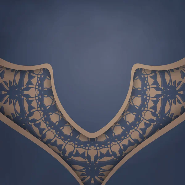 Синій Колір Вітальний Флаєр Вінтажним Коричневим Візерунком Ваших Привітань — стоковий вектор