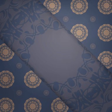 Klasik kahverengi süslemeli mavi broşür tipografi için hazırlandı..