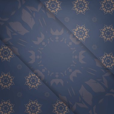 Soyut kahverengi süslemesi tipografi için hazırlanmış mavi renkli el ilanı şablonu.