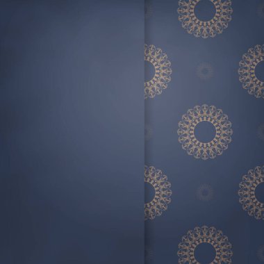 Tebrik etmek için mavi broşürle soyut kahverengi süslemeleri selamlıyorum..