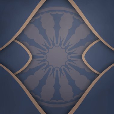 Tasarımınız için soyut kahverengi süslemeli mavi renkli tebrik kartı.