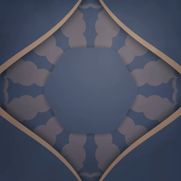 Открытка Синем Абстрактным Коричневым Орнаментом Подготовленным Типографии — стоковый вектор
