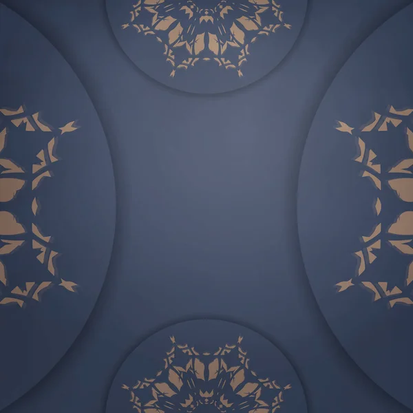 Grußkarten Vorlage Blauer Farbe Mit Luxuriösem Braunen Ornament Für Den — Stockvektor