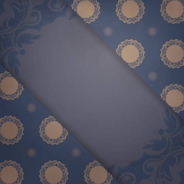 Mavi kartpostalda tipografi için hazırlanmış kahverengi süslemeler var..