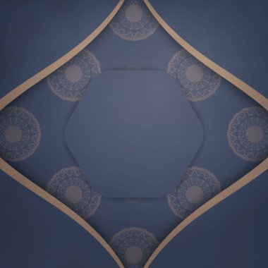 Tebrik etmek için mavi ve kahverengi desenli bir kartpostal şablonu..