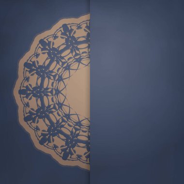 Tipografi için hazırlanmış kahverengi Hint desenli mavi kart şablonu.