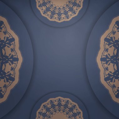 Üzerinde Yunan kahverengi süslemeleri bulunan mavi kartpostal yazdırmaya hazır.