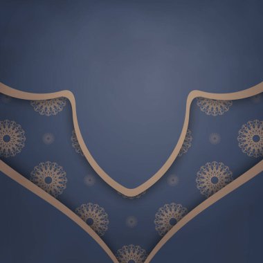 Tasarımınız için kahverengi mandala desenli mavi renkli tebrik broşürü.