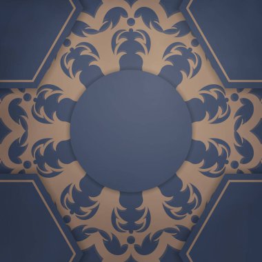 Tasarımınız için kahverengi mandala süsüsüyle mavi ilan afişi..