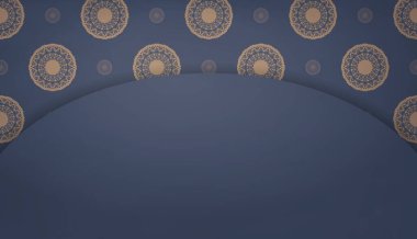 Kahverengi mandala desenli mavi baner ve logonuz için bir yer