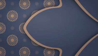 Baner in blue, a mandala in a brown pattern and a place under the logo