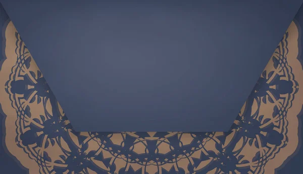 Banner Blau Mit Luxuriösem Braunem Muster Und Platz Für Text — Stockvektor