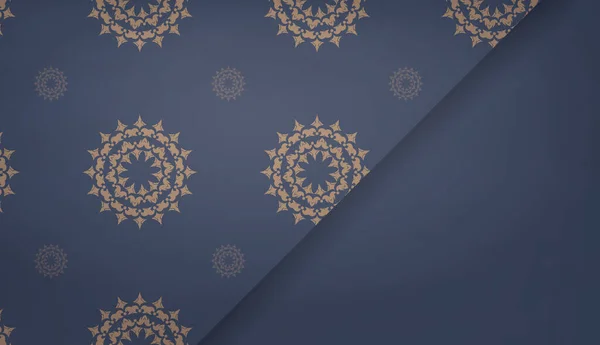 Blaue Banner Vorlage Mit Luxuriösen Braunen Ornamenten Und Textflächen — Stockvektor