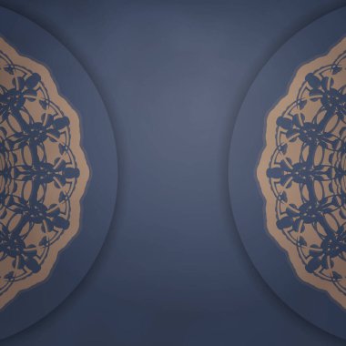 Tipografi için hazırlanan Yunanca kahverengi desenli mavi kart şablonu.