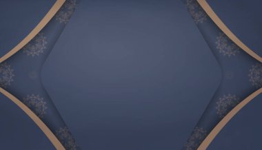 Logo veya metin altında tasarım için klasik kahverengi süslemeli mavi arkaplan