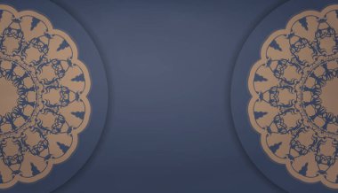 Kahverengi mandala desenli mavi arkaplan ve logo veya metin altında konum