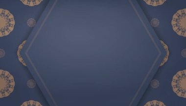 Lüks kahverengi süslemeleri ve logo alanı olan mavi bir arkaplan