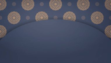 Logo veya metin altında tasarım için lüks kahverengi süslemeli mavi arkaplan