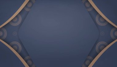 Arka plan mavi, mandala kahverengi desenli ve logonun altında.