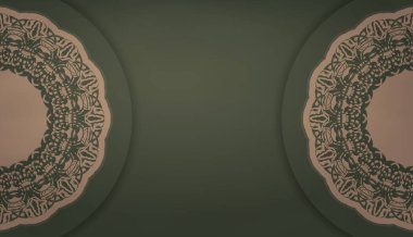 Yeşil arka plan, soyut kahverengi desenli ve logonuz için boşluk