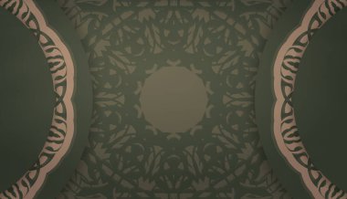 Logo veya metin altında tasarım için mandala kahverengi desenli yeşil renk arkaplanı
