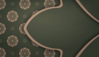 Logo altında tasarım için mandala kahverengi süslemeli yeşil pankart