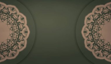 Metnin altında tasarım için mandala kahverengi süslemeli yeşil renk pankartı