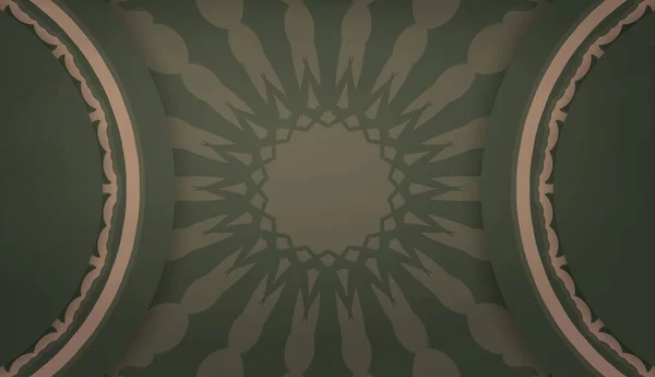 Банер Зеленого Цвета Абстрактным Коричневым Орнаментом Оформления Текстом — стоковый вектор