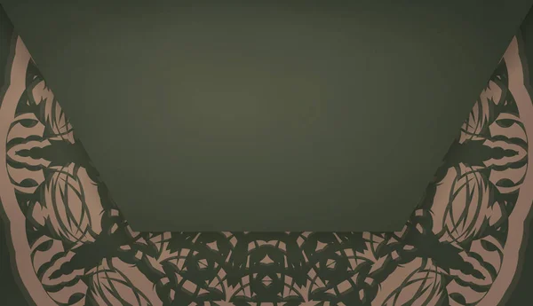 Банер Зеленого Кольору Мандала Коричневим Візерунком Дизайну Під Логотипом Або — стоковий вектор