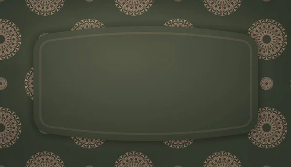 Банер Зеленого Цвета Мандалово Коричневым Узором Дизайна Логотипом Текстом — стоковый вектор