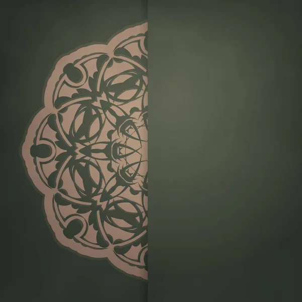 Брошура Зеленому Кольорі Вінтажним Коричневим Орнаментом Готова Друку — стоковий вектор