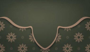 Logo tasarımı için mandala kahverengi süslemeli yeşil arkaplan