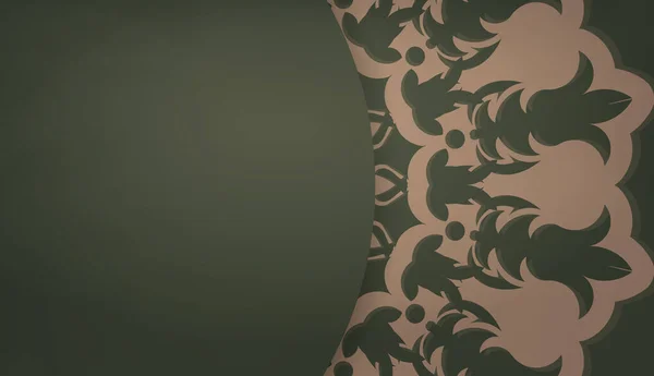 Зеленый Фон Абстрактным Коричневым Орнаментом Пространством Логотипа Текста — стоковый вектор