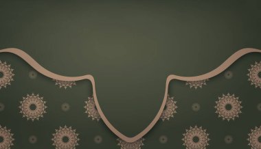 Metnin altında tasarım için klasik kahverengi süslemeli yeşil arkaplan