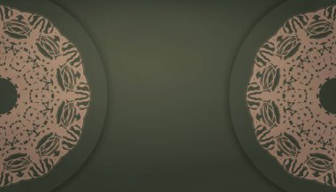 Eski kahverengi desenli yeşil arkaplan ve metin için boşluk
