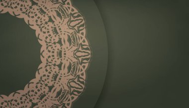 Kahverengi mandala süsü ve metin için yer içeren yeşil pankart şablonu