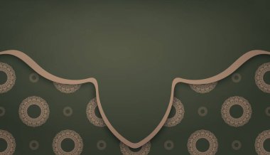 Yunan kahverengi süsü ve logo alanı olan yeşil pankart şablonu