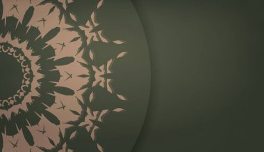 Yunanca kahverengi süslemeli yeşil pankart şablonu ve logonuz için yer