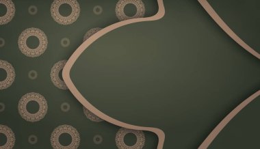 Lüks kahverengi desenli yeşil pankart şablonu ve logo alanı