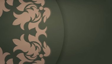 Lüks kahverengi desenli yeşil pankart şablonu ve logo alanı