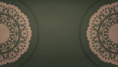 Lüks kahverengi desenli yeşil pankart şablonu ve logo veya metin için yer