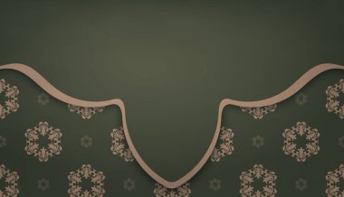 Klasik kahverengi desenli yeşil pankart şablonu ve logonuz için boşluk