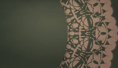 Logonuz altında tasarım için klasik kahverengi desenli yeşil pankart şablonu