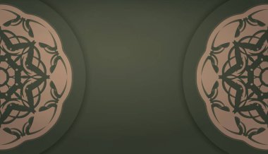 Soyut kahverengi desenli yeşil pankart ve logo alanı