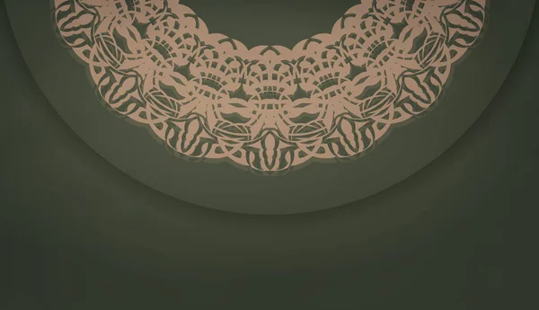 Modèle Bannière Verte Avec Ornement Brun Abstrait Place Pour Texte — Image vectorielle