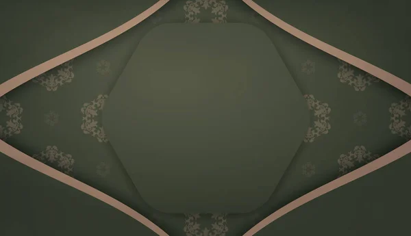 Zelená Banner Šablona Hnědou Mandala Ornament Prostor Logo — Stockový vektor
