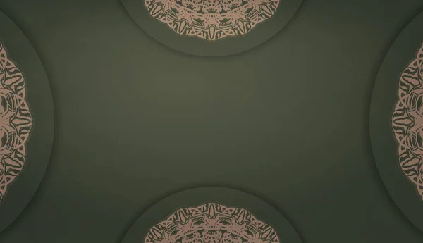 Шаблон Зеленого Банера Вінтажним Коричневим Орнаментом Місцем Тексту — стоковий вектор